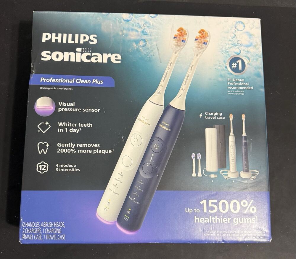Philips Sonicare Professional Clean Plus 2-Pack Toothbrush 3 Heads Open Box